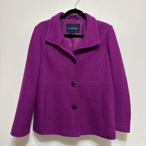 Lands' End Size 10P Petite Coat Jacket Boiled Wool Blend Pockets Lined EUC
